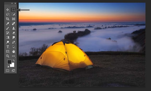 Crop images in Photoshop: activate rectangular marquee tool.
